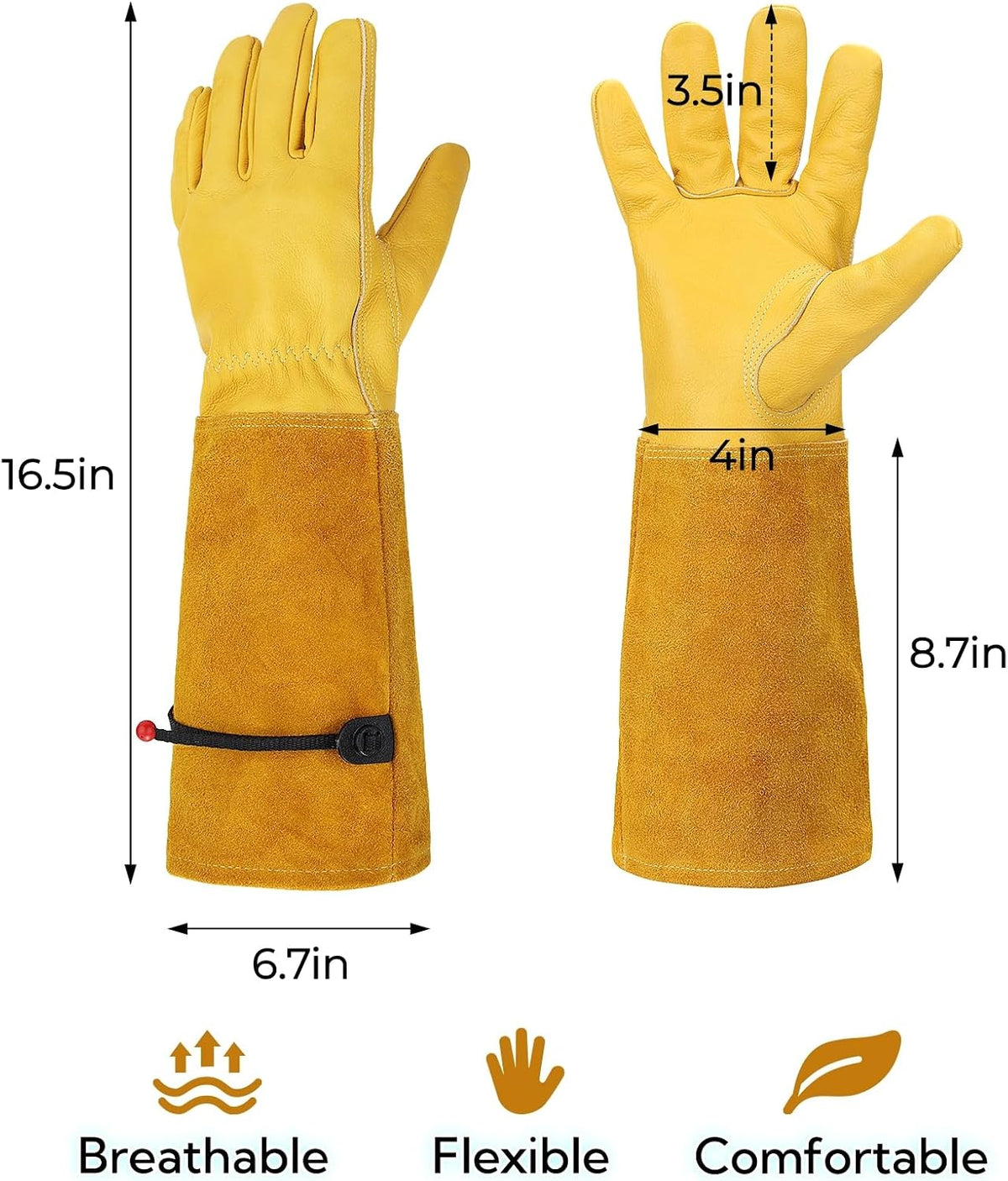 Thorn Proof Gardening Gloves for Women and Men, Breathable Long Sleeve Leather Gloves for Rose and Cactus Pruning, Heavy Duty Adjustable Cuff Garden Work Gloves, Ideal Gardening Gifts