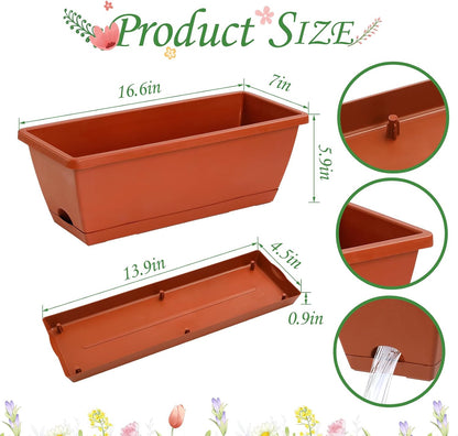 12Pcs 17Inches Rectangle Planter Box with Drainage Holes and Trays