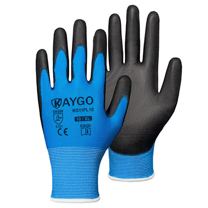 KAYGO Safety Work Gloves for Men Women, PU Coated Palm & Fingers, KG11P