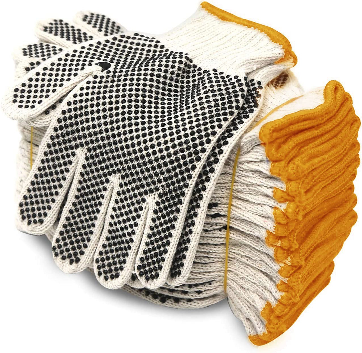 Evridwear Cotton Polyester String Knit Shell Safety Protection Work Gloves for Painter Mechanic Industrial Warehouse Gardening Construction Men & Women 12 Pairs, With Two Side dots, L Size