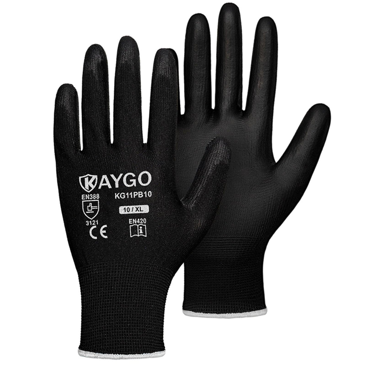 KAYGO Safety Work Gloves for Men Women, PU Coated Palm & Fingers, KG11P