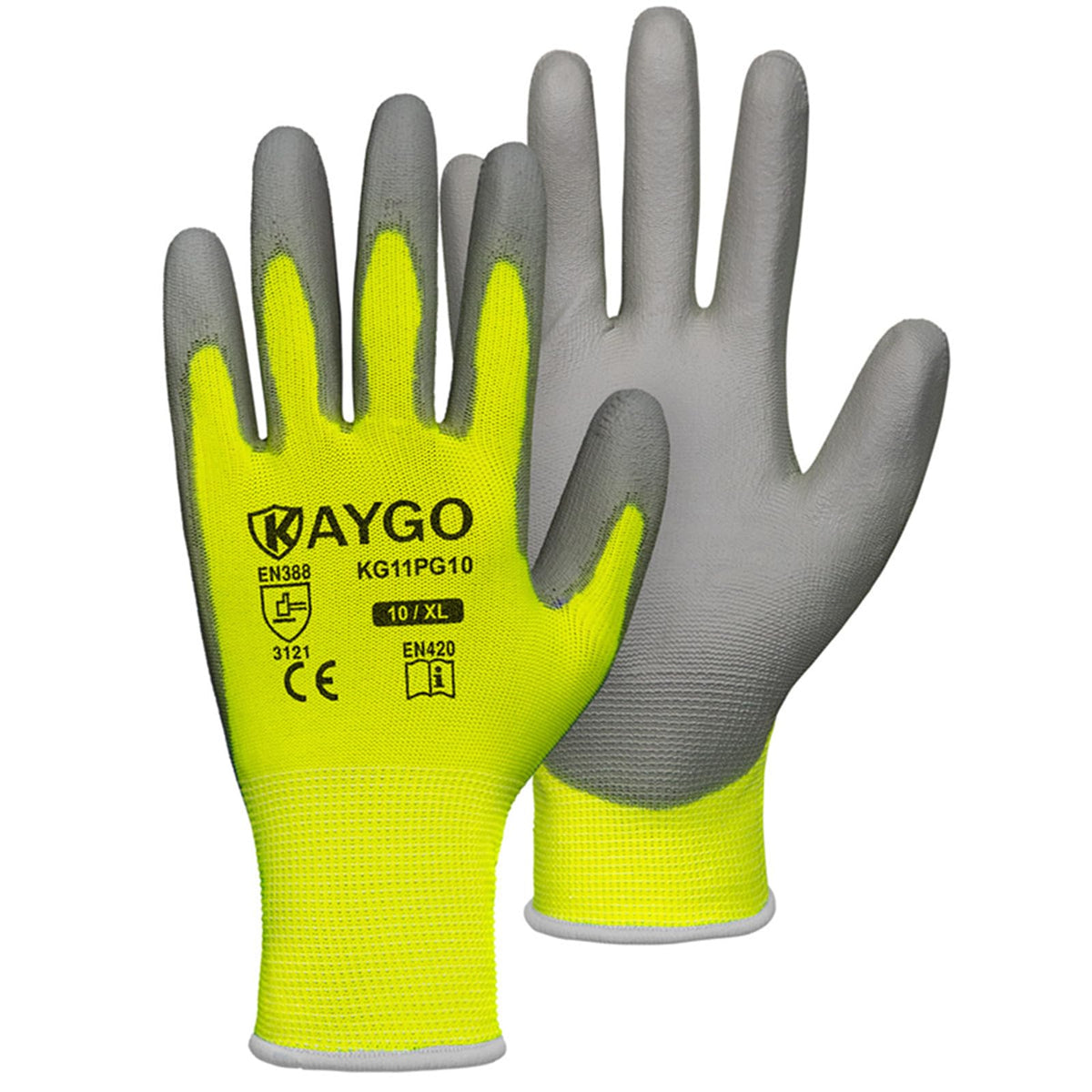 KAYGO Safety Work Gloves for Men Women, PU Coated Palm & Fingers, KG11P