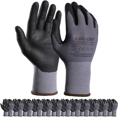 LOCCEF Safety Work Gloves Nylon MicroFoam Nitrile Coated Gloves