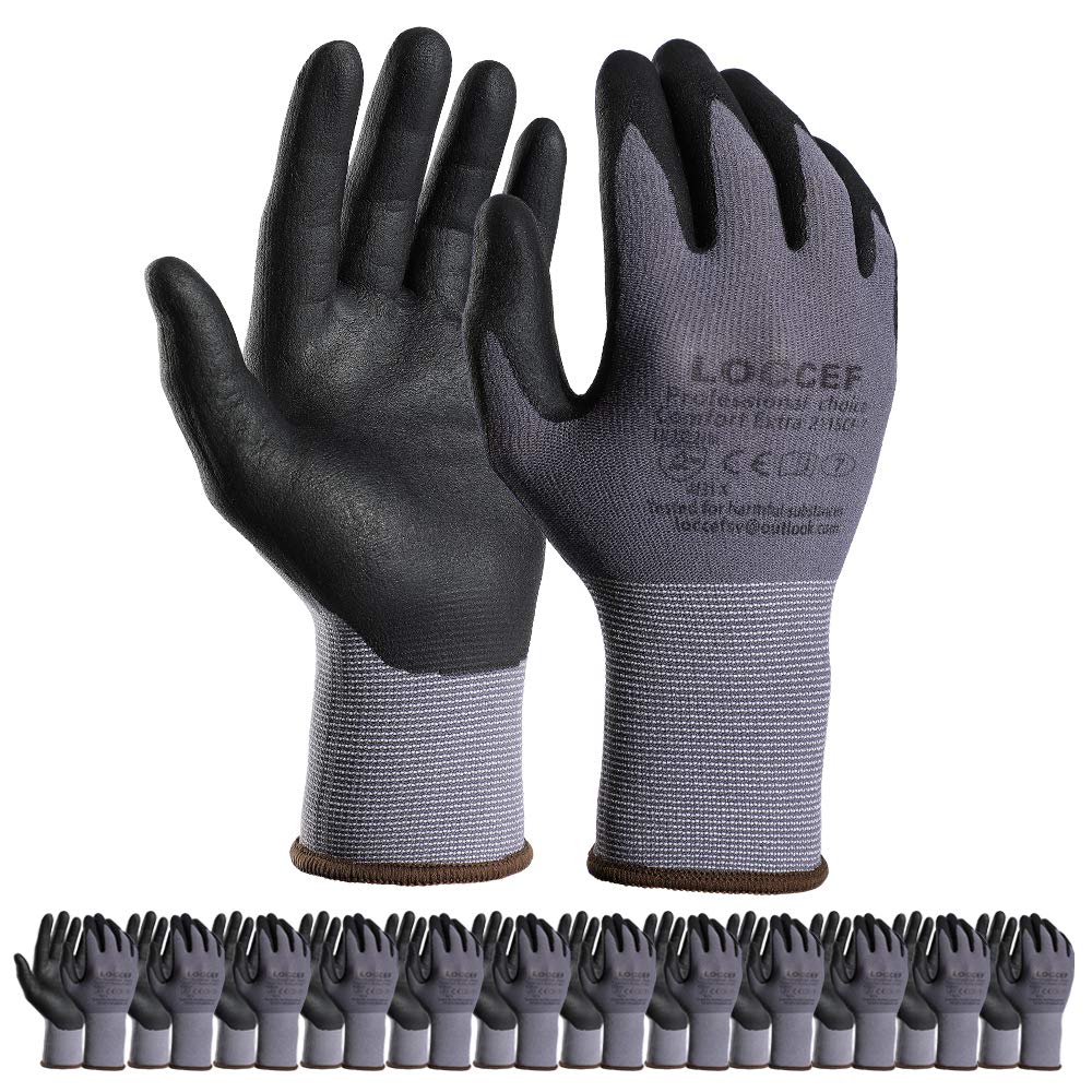 LOCCEF Safety Work Gloves Nylon MicroFoam Nitrile Coated Gloves