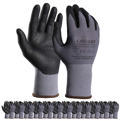 LOCCEF Safety Work Gloves Nylon MicroFoam Nitrile Coated Gloves