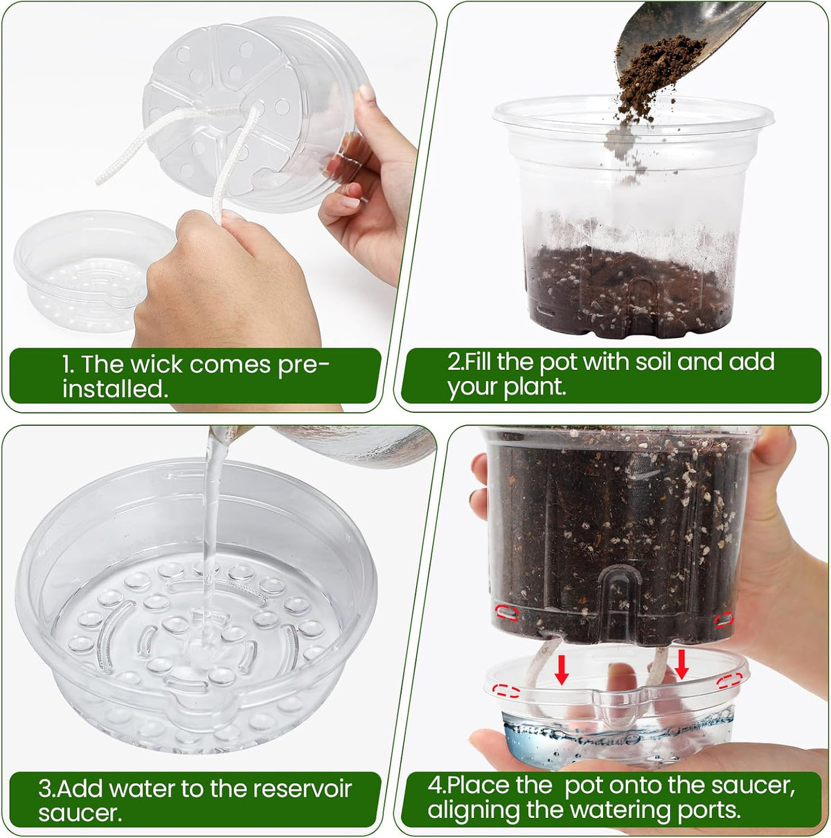 MIXC 18 Pack 6.5/5/4 Inch Self Watering Pots for Indoor Plants-Clear