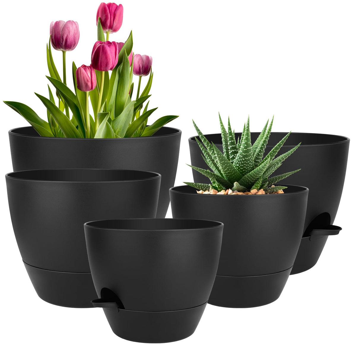 QRRICA 7/7.5/8/9/10 Inch Self Watering Pots for Indoor/Outdoor Plants