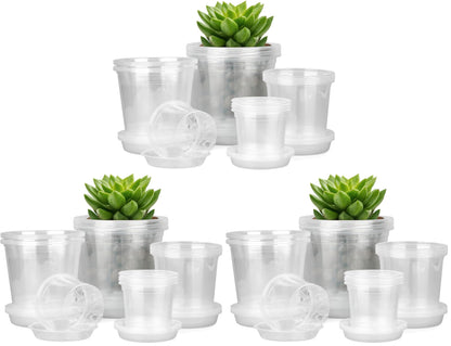 FUIJOL 4/5/6/7 Inch Clear Nursery Pots for Plants with Sacuers 20 Pack, Plastic Flower Pots with Drainage Holes, Variety Pack Seedlings Garden Pot for Indoor Outdoor (4+5+6+7 inch)