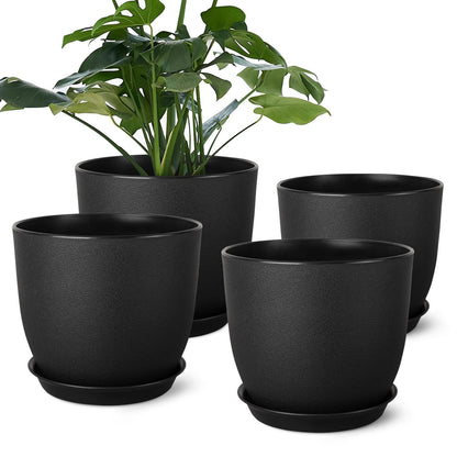 Ferlypote Plant Pots 8 Inch Set of 2, Flower Pots with Multi Mesh Drainage Holes, Planters for Indoor Outdoor Garden Plants and Flowers (Black)
