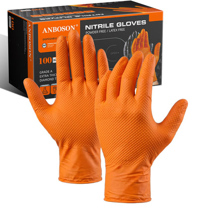 ANBOSON 10 Mil Heavy Duty Mechanic Nitrile Gloves, Large Black 100 Count