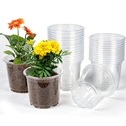 JERIA 30 Pack 6/5/4Inch Clear Nursery Pots with Drainage Holes, Clear Plant Pot for Planting, Transparent Plastic Plant Pots,Durable Seed Starting Pot for Succulents