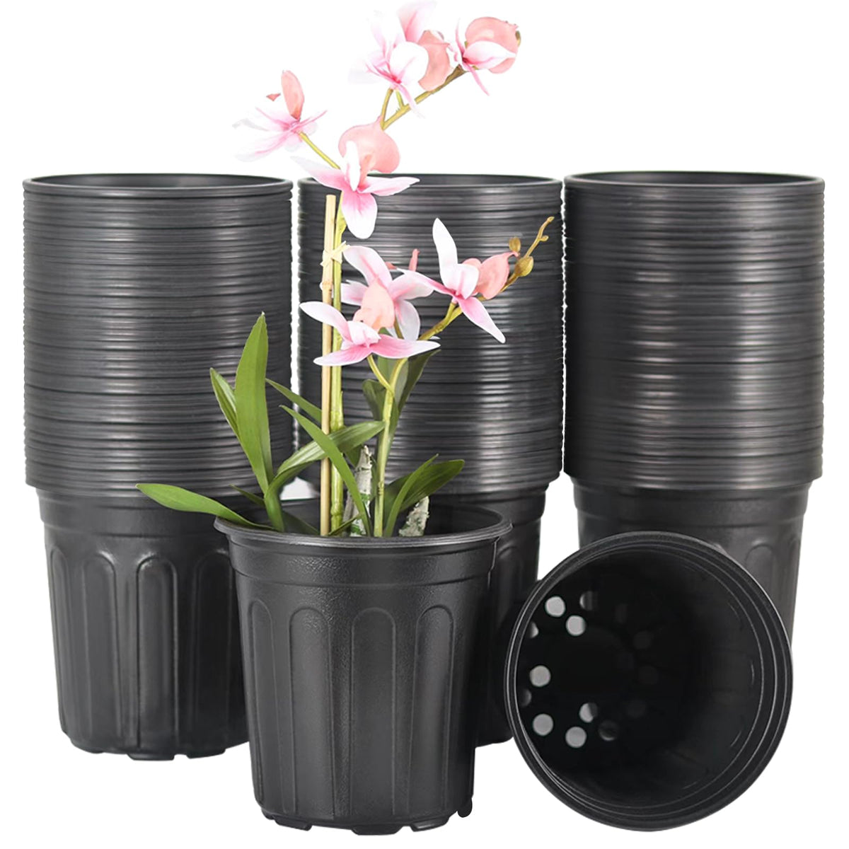 HECTOLIFE 50-Pack 1 Gallon Black Flexible Flower Plant Nursery Pots