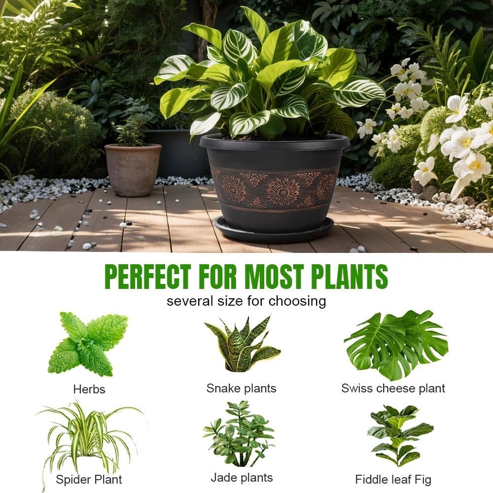 Usocik 10 Inch Plant Pots, 4 Pack, Copper Retro Floral