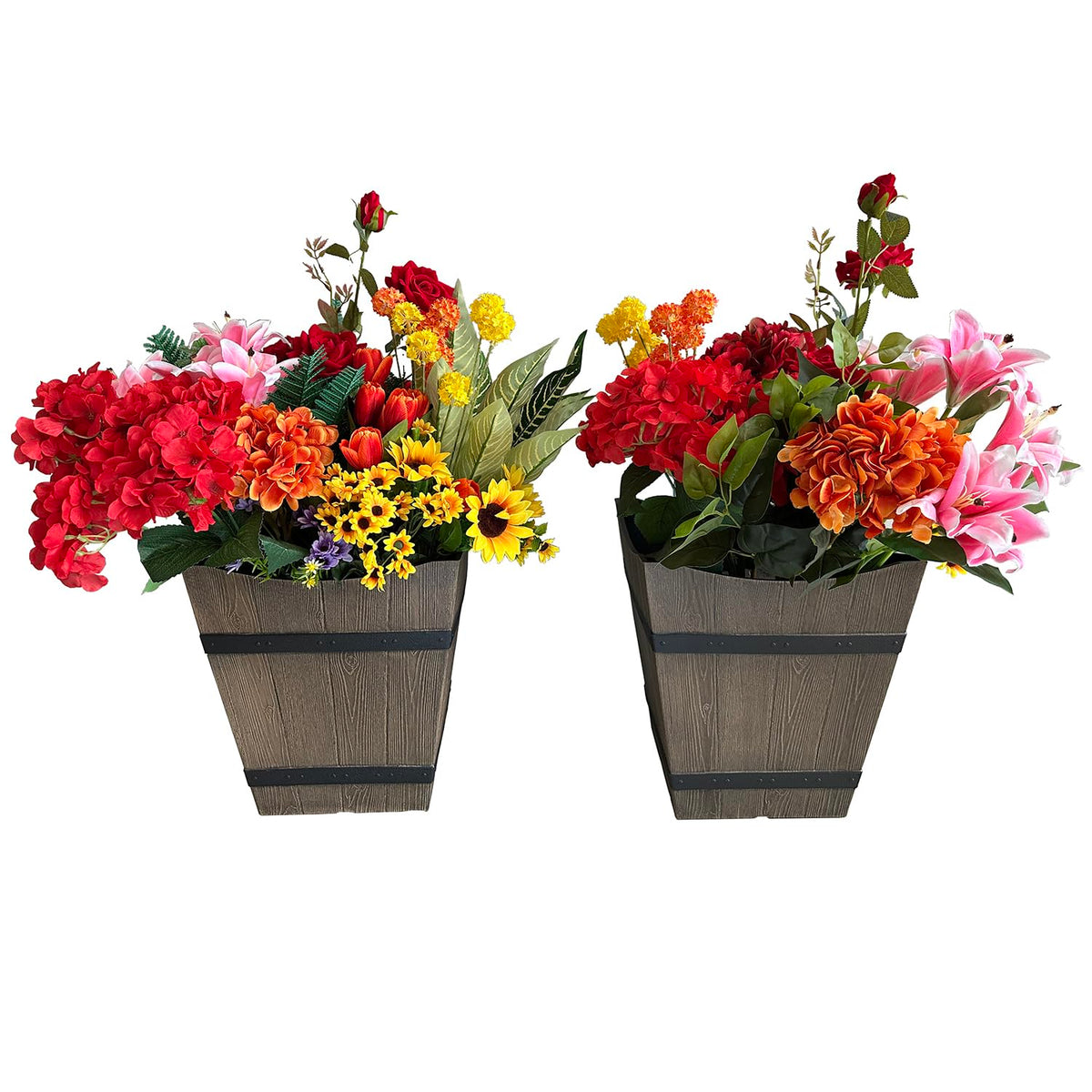 2 Pack 13 Inch Indoor & Outdoor Plastic Plant Pots, Flower Pots, Flower Planters with Imitation Wood Grain Design