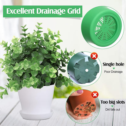 Potchen 4 Inch Plastic Plant Pots Bulk, 33 Pack Small Colorful Planters Pot with Drainage Holes,Seedling Nursery Transplanting Planter Container with Saucers,Flower Pots for Succulents, Cuttings