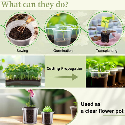 SupKing Clear Nursery Pots 5/4/3.5 Inch Plastic Seed Starter Plant Flower Pot with Drainage Holes for Transplanting Succulents Cuttings Seedlings 15 Labels (12Pcs)