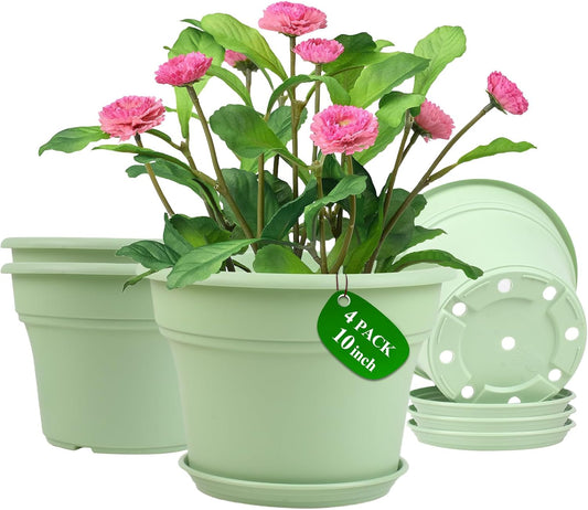 Pottiffe Plant-Pots-Planters-Indoor-Outdoor, 10 inch 4 Pack Green