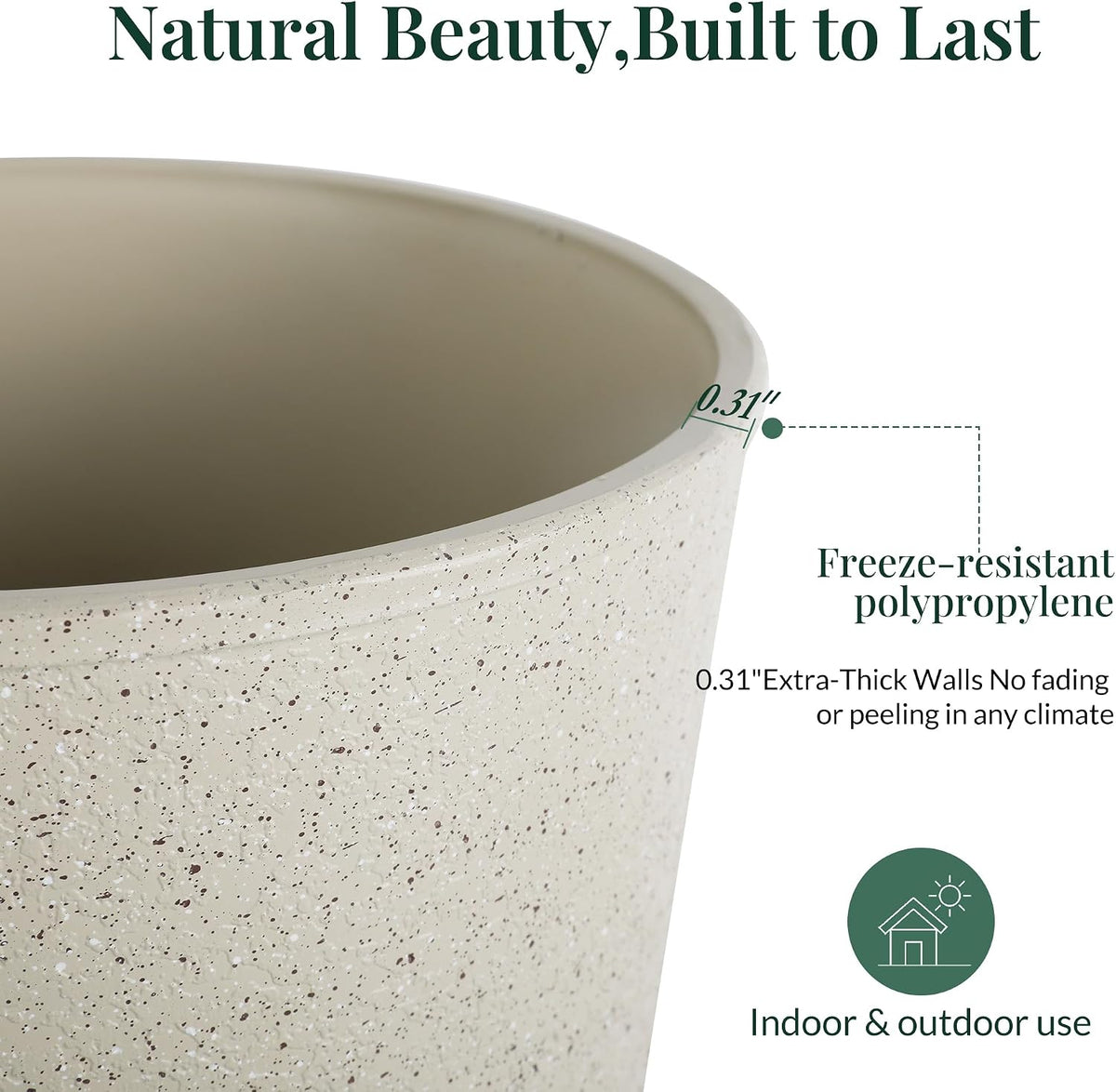 KOL 15 Inch Tall Planters, Beige Plastic Urn Planters, 2 Pack