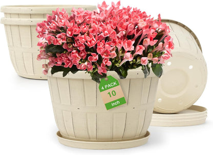 Quarut 4 Pack 10 inch Flower Pots,Plastic Plants Pots Outdoor