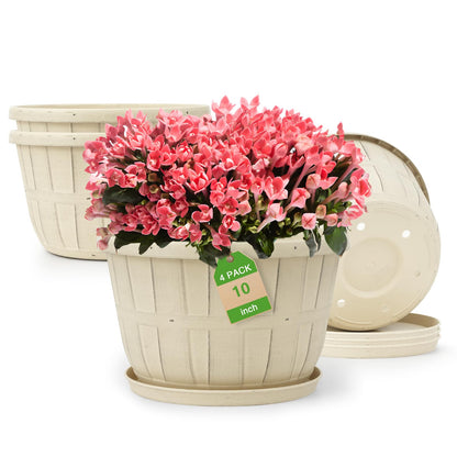Quarut 4 Pack 10 inch Flower Pots,Plastic Plants Pots Outdoor
