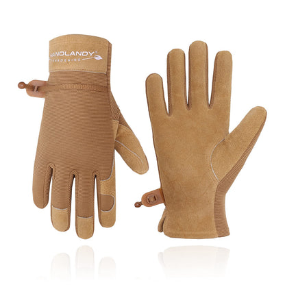 HANDLANDY Work Gloves for Women, Breathable Leather Gardening Glove for Yard Maintenance, Hand Protection with Touch Screen