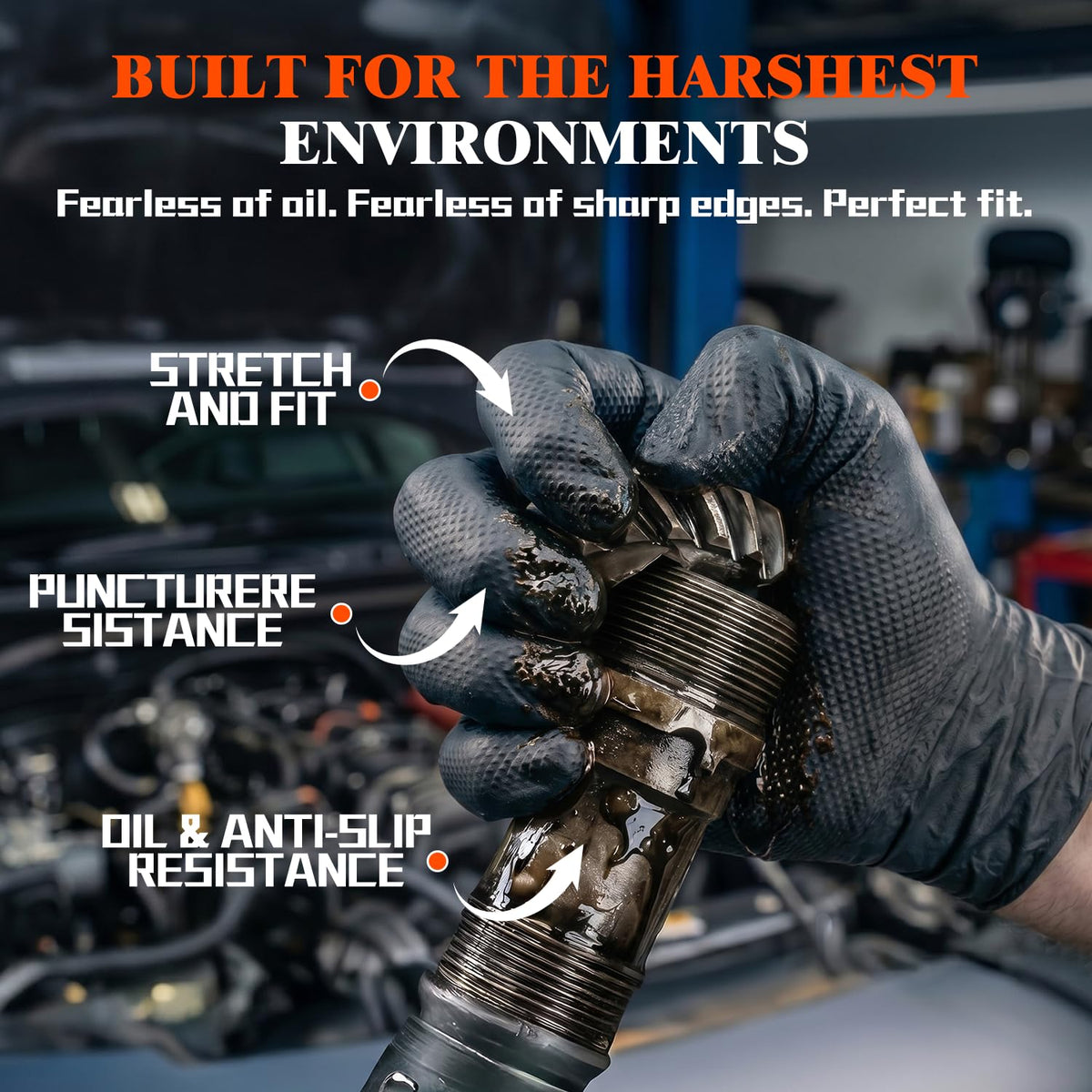 ANBOSON 10 Mil Heavy Duty Mechanic Nitrile Gloves, Large Black 100 Count