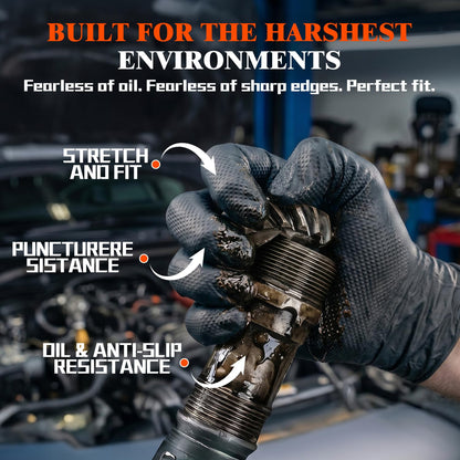 ANBOSON 10 Mil Heavy Duty Mechanic Nitrile Gloves, Large Black 100 Count