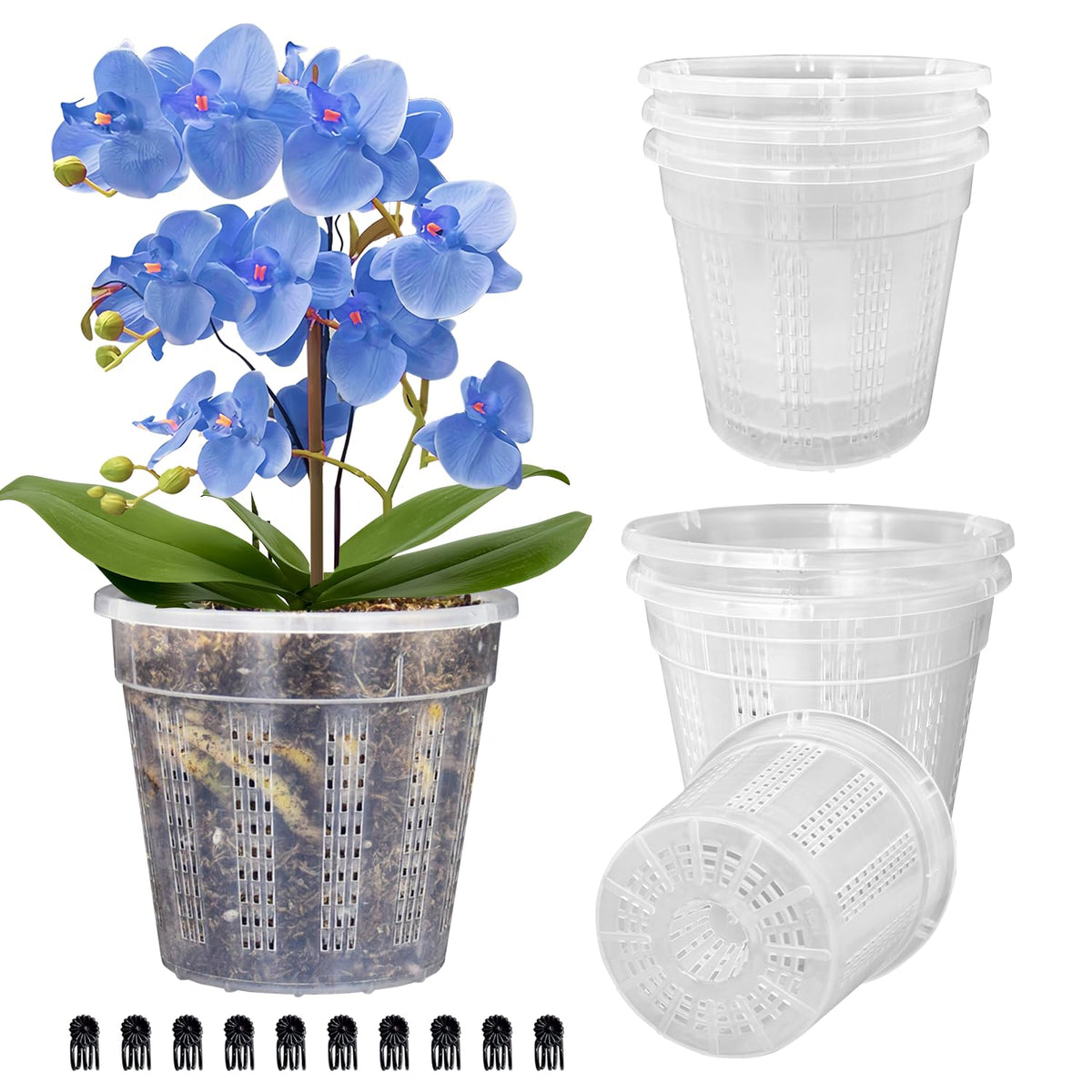 Orchid Pot, 2 Each of 4.3",5.5",6.1" Orchid Pots with Holes, Orchid Pots for Repotting, Plastic Orchid Planter for Indoor Outdoor Plants (2 Each of 4.3",5.5",6.1")