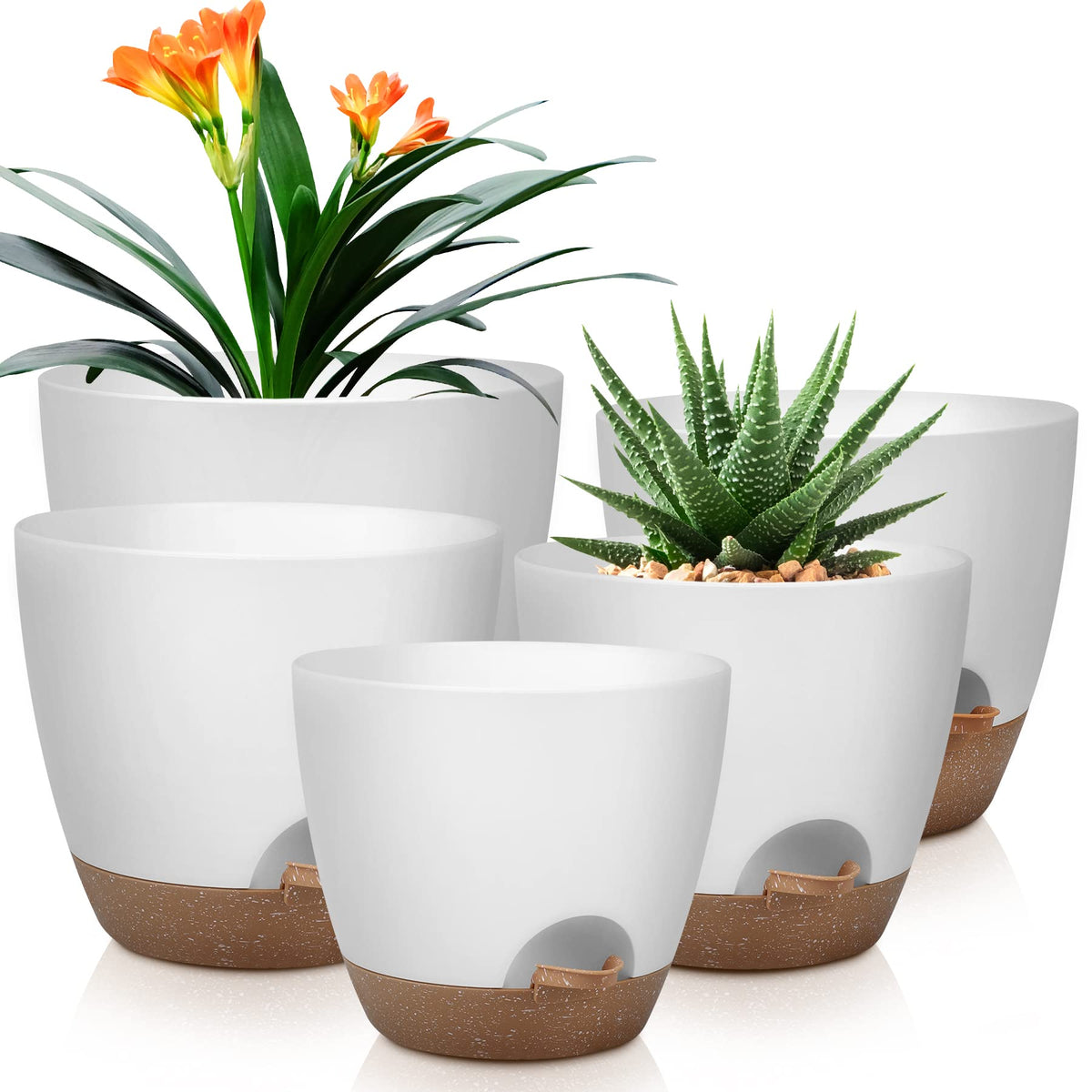 QRRICA 7/7.5/8/9/10 Inch Self Watering Pots for Indoor/Outdoor Plants