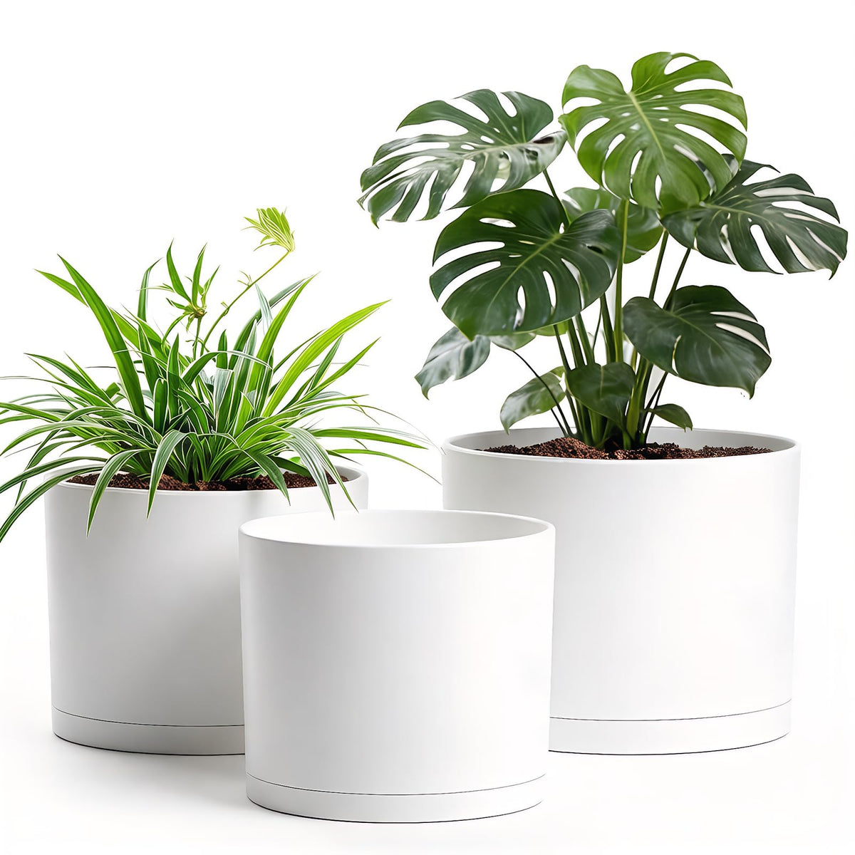 10/9/8 Inch Plant Pots 3 Pack, with Drainage Hole & Saucers