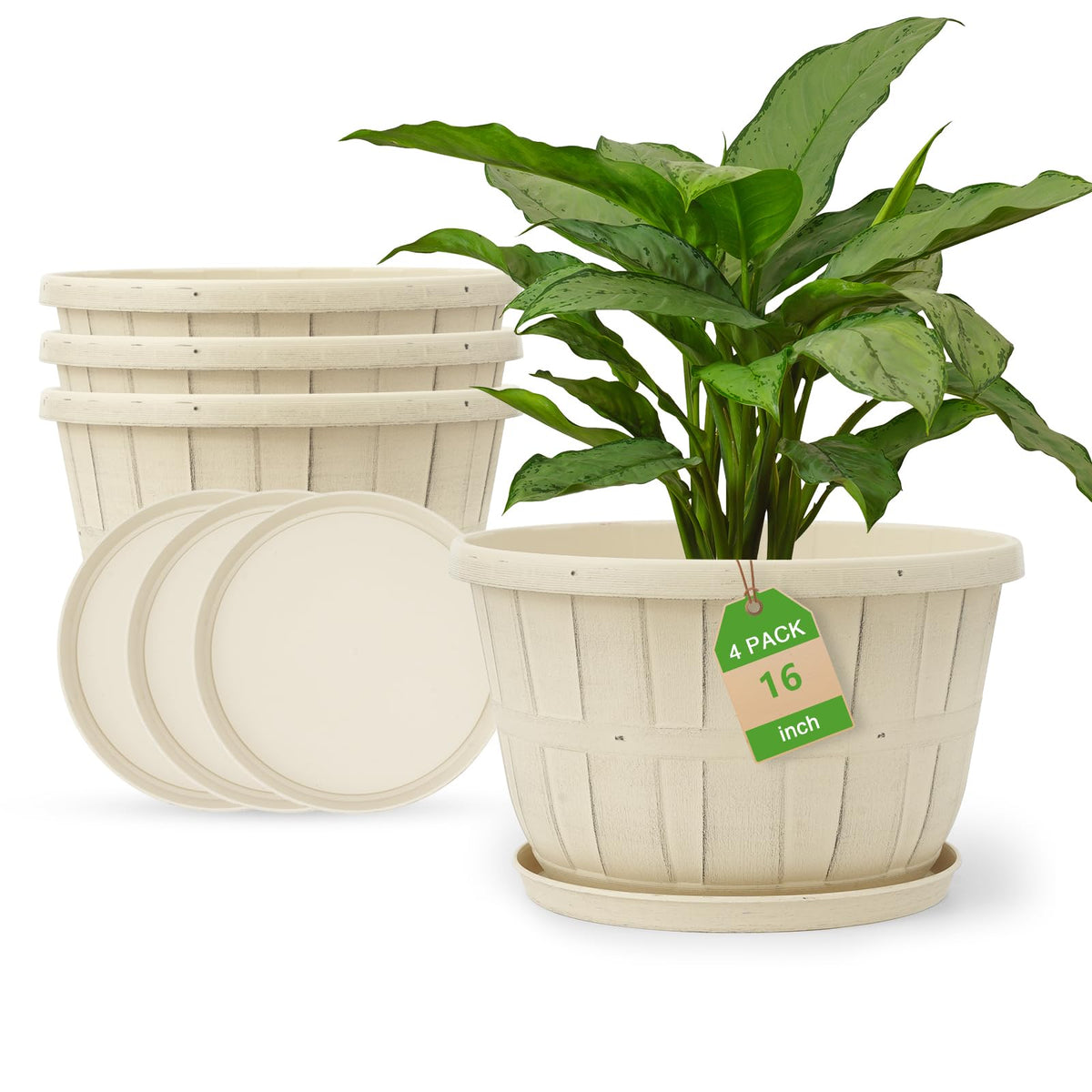 Quarut 4 Pack 10 inch Flower Pots,Plastic Plants Pots Outdoor