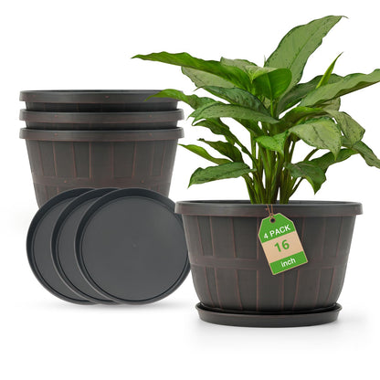 Quarut 4 Pack 10 inch Flower Pots,Plastic Plants Pots Outdoor