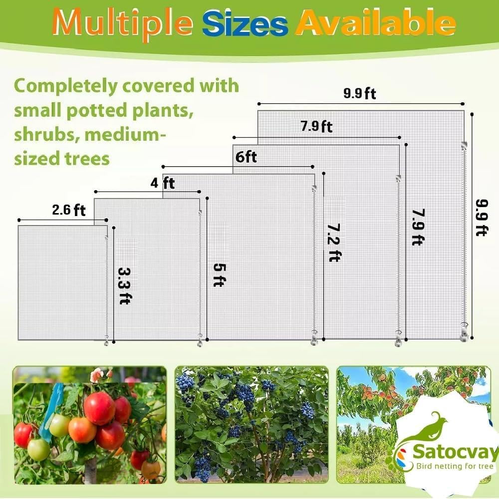 Plant Netting with Drawstring, 4P 2.6x3.3 FT - Easy Install Fruit Tree Protection Cover, Reusable Garden Mesh Bag for Blueberry Bushes/Tomato - Block Birds/Insect/Squirrels