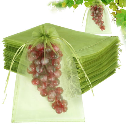 HRX Package 100pcs Mesh Fruit Protection Bags 6x9 in for Gardeners (Green)
