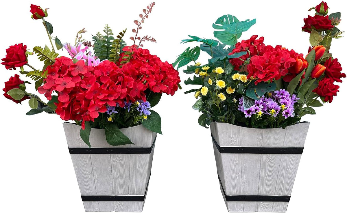 2 Pack 13 Inch Indoor & Outdoor Plastic Plant Pots, Flower Pots, Flower Planters with Imitation Wood Grain Design