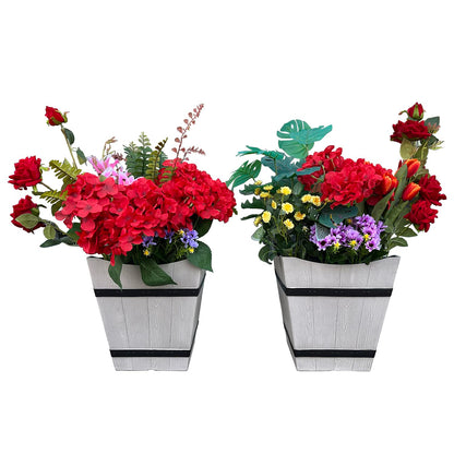 2 Pack 13 Inch Indoor & Outdoor Plastic Plant Pots, Flower Pots, Flower Planters with Imitation Wood Grain Design