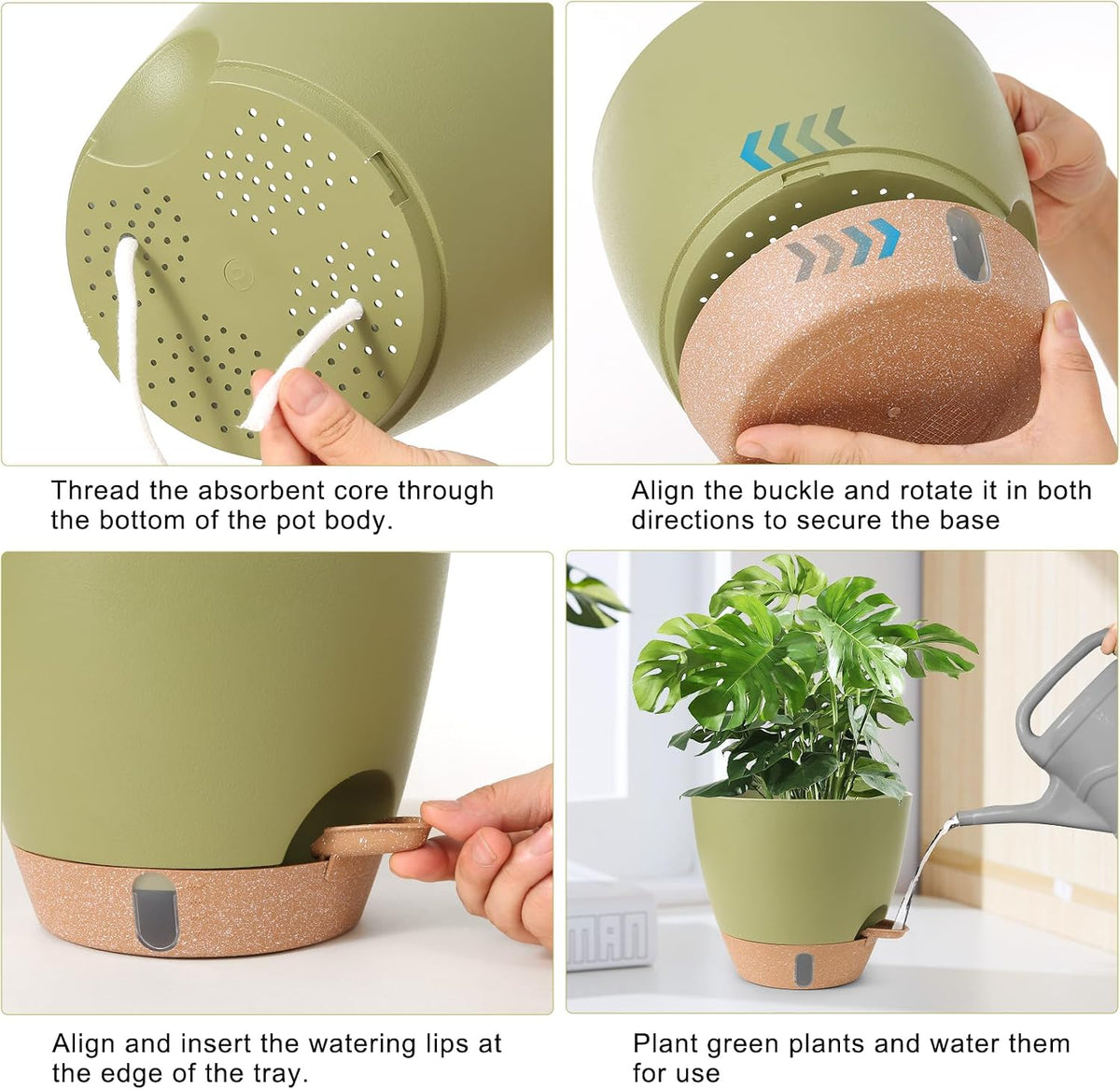 Self Watering Pots for Indoor Plants 12/10/9/8 Inch Plastic with Reservoir