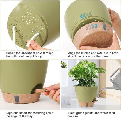 Self Watering Pots for Indoor Plants 12/10/9/8 Inch Plastic with Reservoir