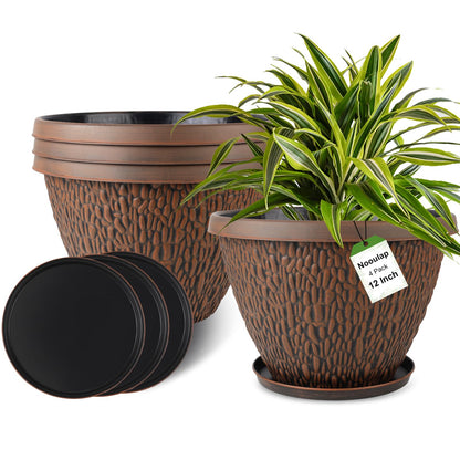 Nooulap 4 Pack 10 Inch Flower Pots, Plastic Outdoor Planters, Gray