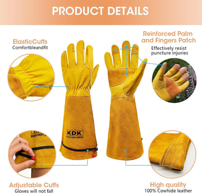 KDK Long Cowhide Gardening Gloves Men Women Thorn Proof Rose Pruning Gloves