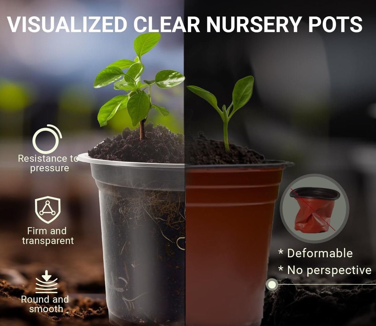 30 Pack Clear Nursery Plant Pots, 3.5/4/5 In with Drainage Holes, 20 Labels