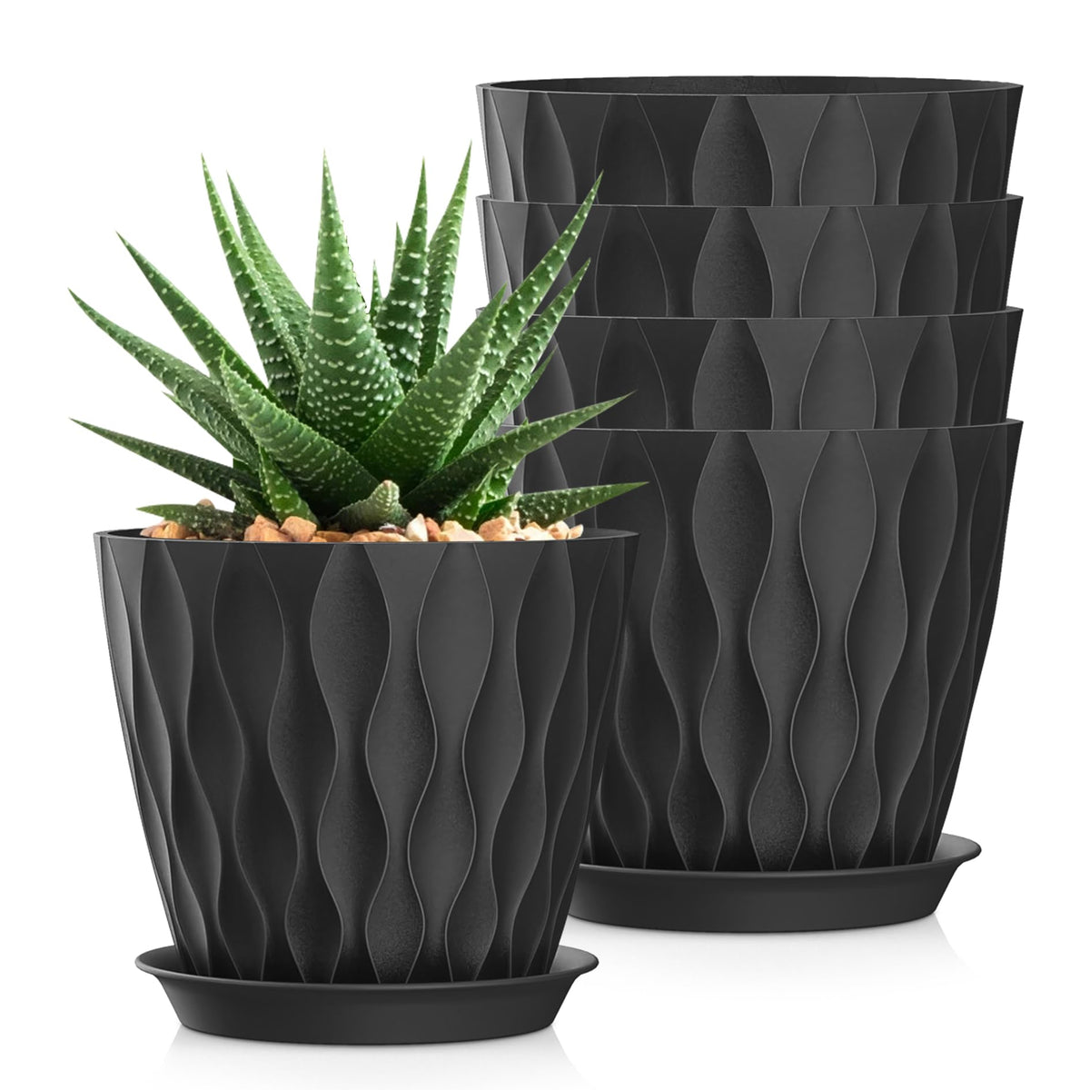 4 Inch Plant Pots, 6 Pack Indoor Flower Pots, Planters with Drainage Holes and Trays for Orchids, Violets, Succulents, Herbs, and Other Plants,White