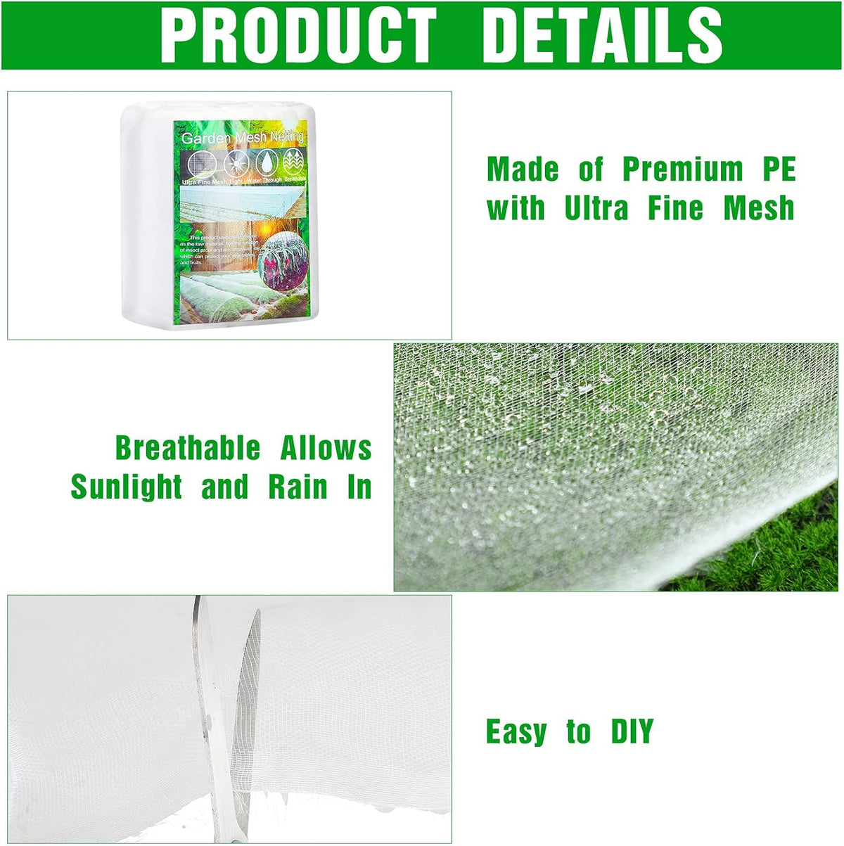 Woanger 10 X 100 Ft White Garden Bug Netting Ultra Fine Mesh for Plants