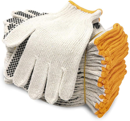 Evridwear Cotton Polyester String Knit Shell Safety Protection Work Gloves for Painter Mechanic Industrial Warehouse Gardening Construction Men & Women 12 Pairs, With Two Side dots, L Size