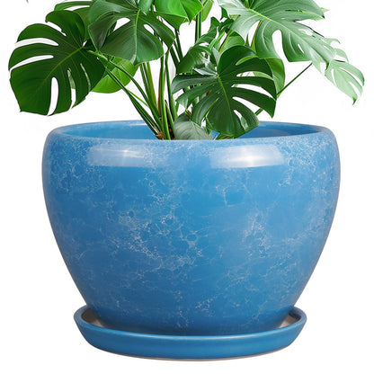 Ceramic Modern Glaze Succulent Planter Pot with Drainage Hole and Saucer 6 Inch Round Flower Plant Pot for Indoor Outdoor Herb Snake Plants