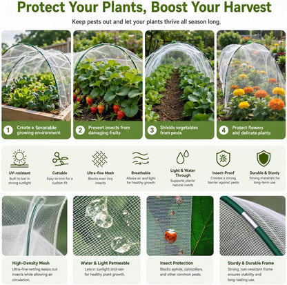 Garden Netting Kit for Raised Beds,6set Garden Hoops,10x33ft Insect Netting