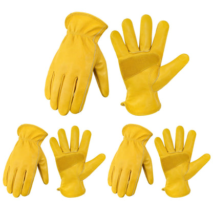 DULFINE Cowhide Leather Gardening Work Gloves for Men 1/3/12 Pairs