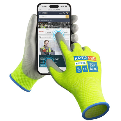 KAYGO Safety Work Gloves for Men Women, PU Coated Palm & Fingers, KG11P