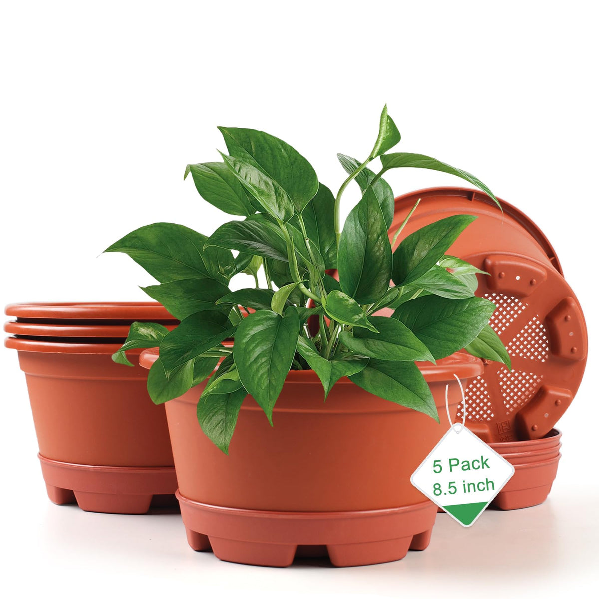 KPUVX 5 Pack 10.5 inch Plant Pots, Plastic Flower Pot