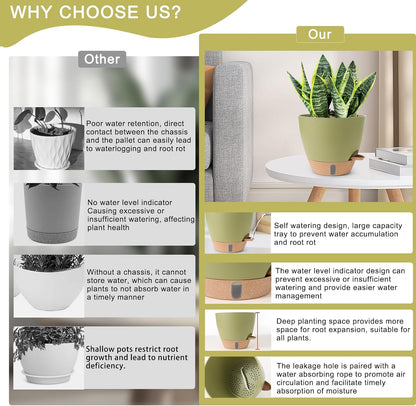 Self Watering Pots for Indoor Plants 12/10/9/8 Inch Plastic with Reservoir